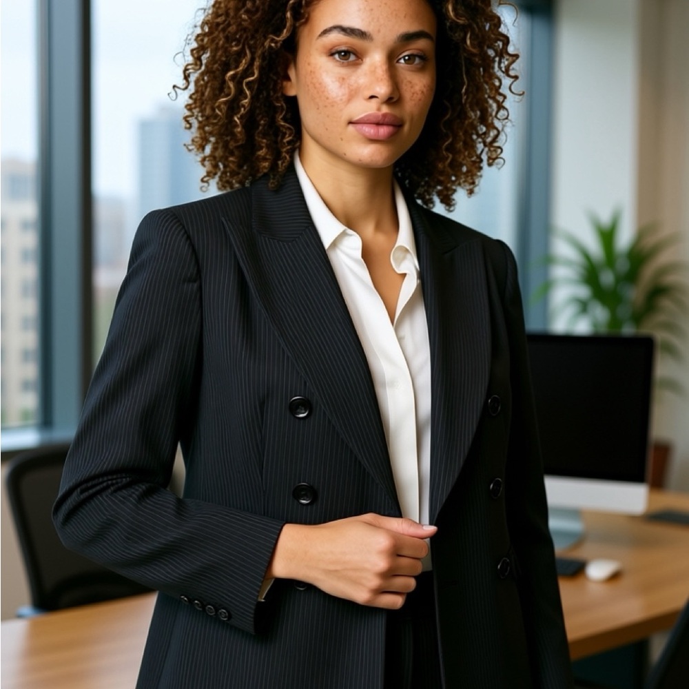 White House Black Market Women's Black Pinstripe Double-Breasted Blazer